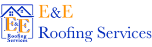 E&E Roofing Services Logo, blue and yellow letters